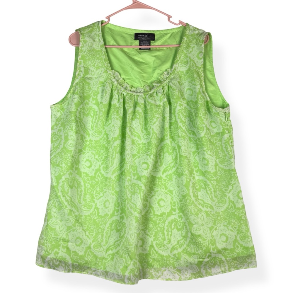 George Me Design by Mark Eisen Tank Top Womens 2X (18W-20W) Lime Green Paisley